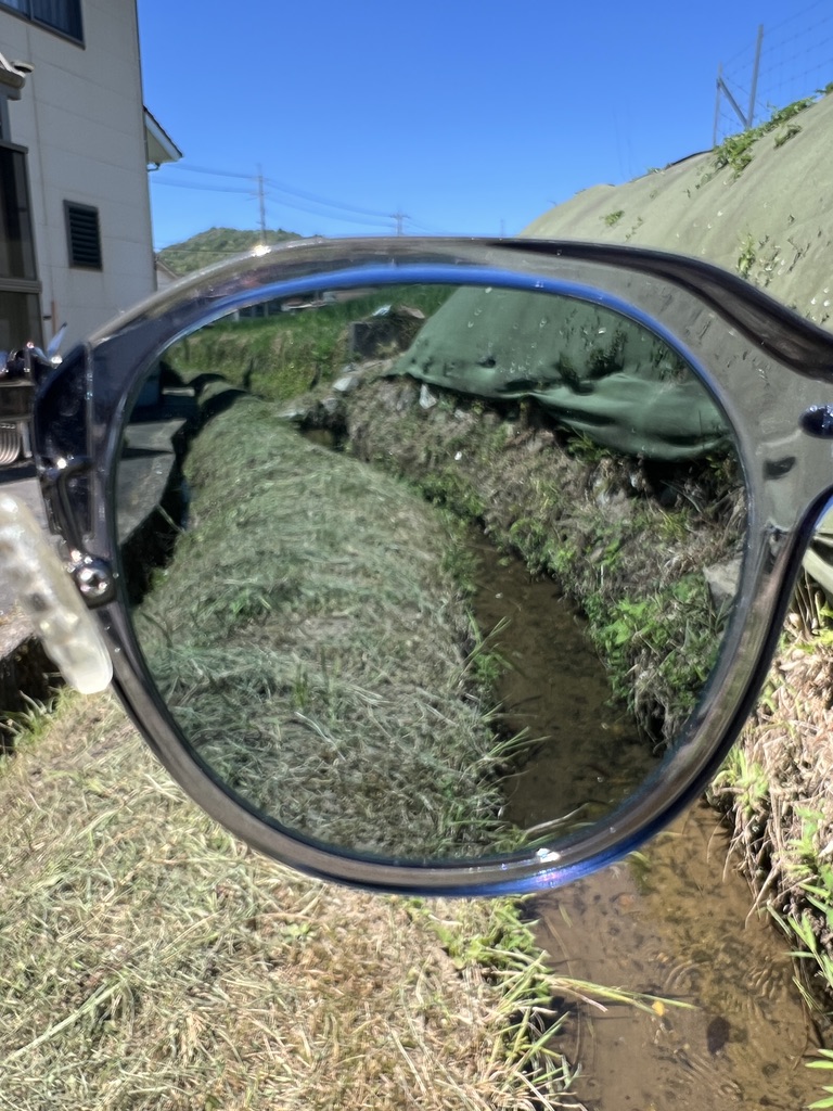 イーズブルーのレンズ越しに見た夏の屋外の景色